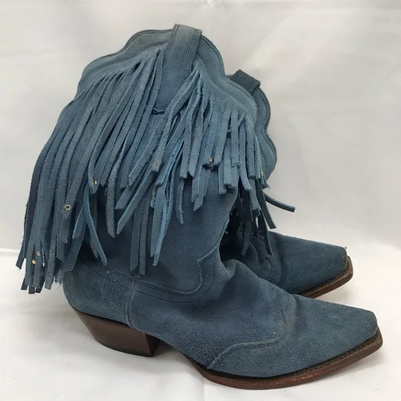 American Rebel Boot Co Elvis Presley Blue Suede leather Boots Fringe Size 6.5 - Picture 3 of 10